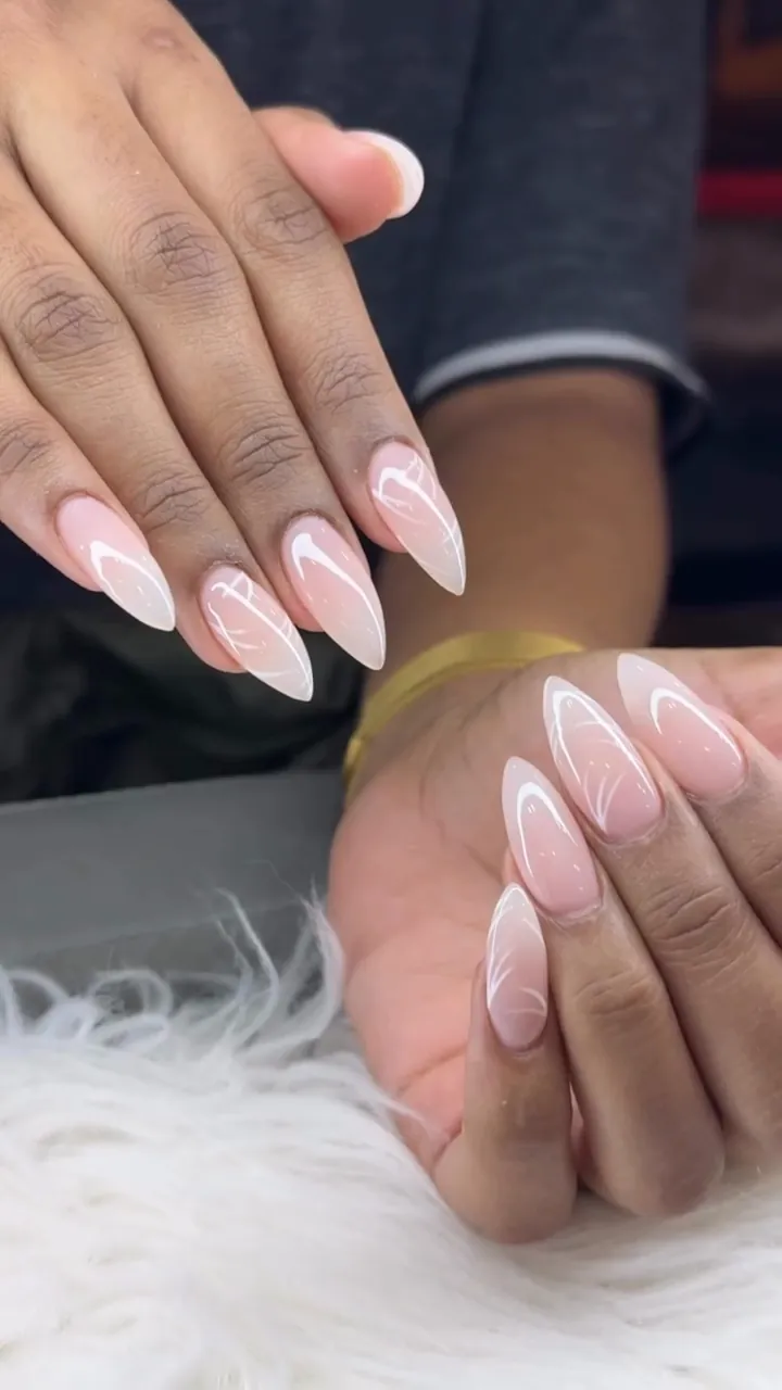 Video of long nude ombré almond nails